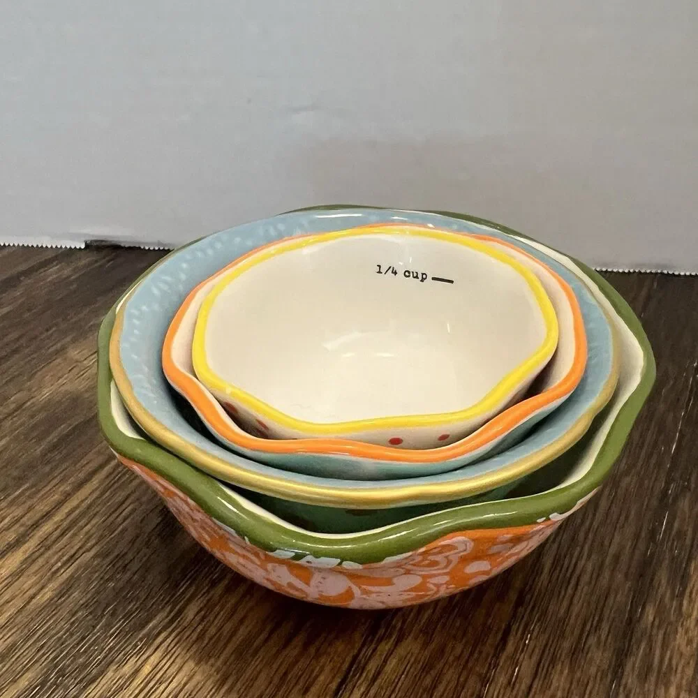 Pioneer Woman Measuring Cup Bowls Set of 4 ceramic Stacking dots color